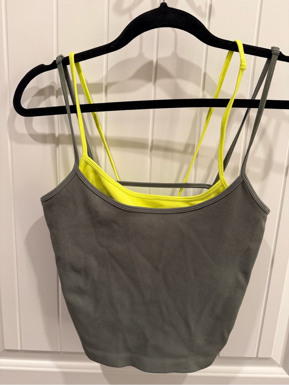FP Movement Free People Strappy Ribbed Tank Top Gray Neon Yellow M/L